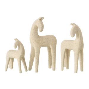 SET OF 3 HORSE MODERN RESIN BEIGE