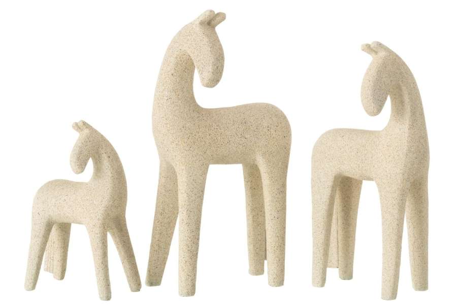SET OF 3 HORSE MODERN RESIN BEIGE