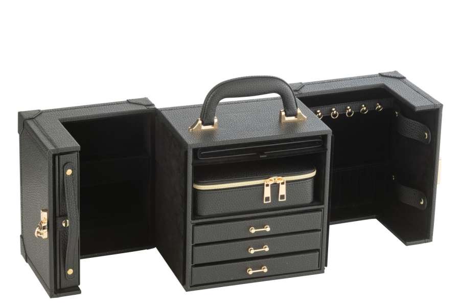 JEWELLERY CASE WITH HANDLE ARTIFICIAL LEATHER BLACK