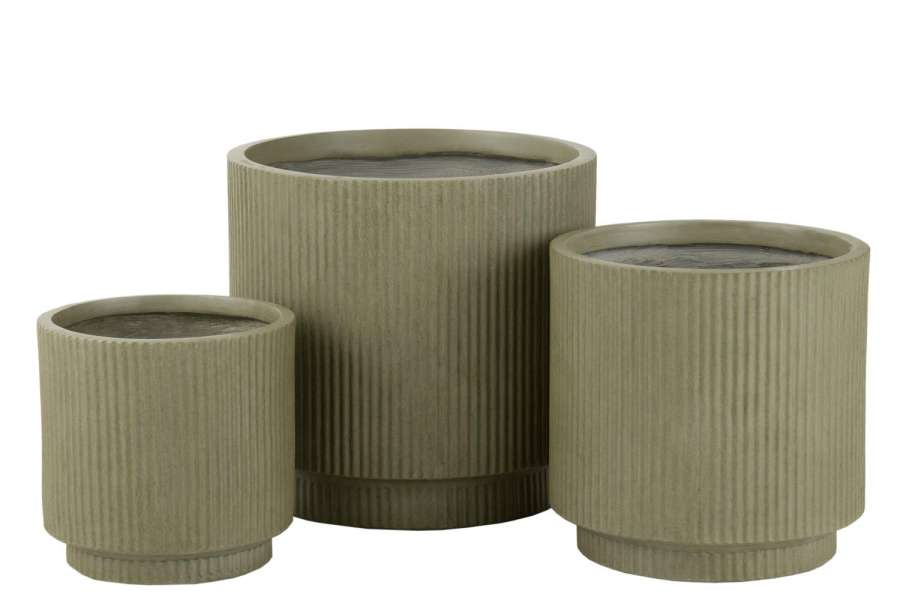 SET OF 3  FLOWERPOTS MISTY  CLAY GREEN
