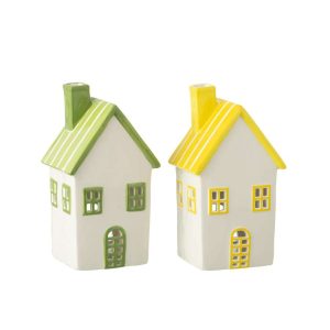 TEELICHTHLATER HOUSE DOLOMITE YELLOW/GREEN ASSORTMENT OF 2