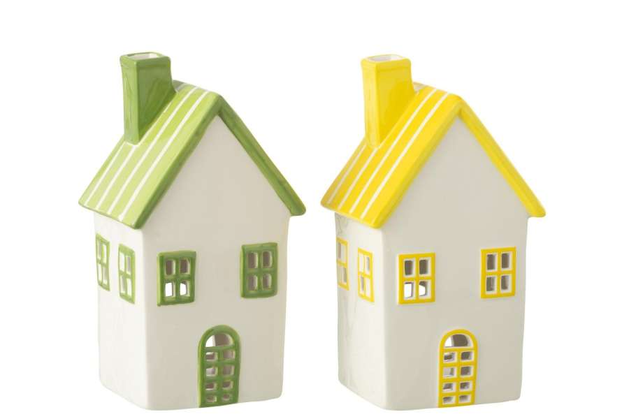 TEELICHTHLATER HOUSE DOLOMITE YELLOW/GREEN ASSORTMENT OF 2