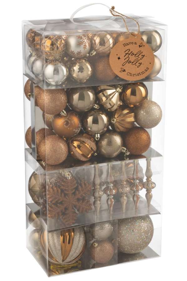 BOX OF 80 CHRISTMAS BAUBLE PLASTIC BROWN