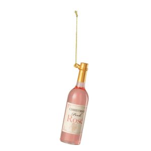 HANGER WINE BOTTLE GLASS PINK/GOLD COLORED