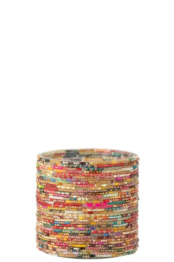 CANDLE HOLDER BEADS GLASS PINK/GOLD COLORED MEDIUM