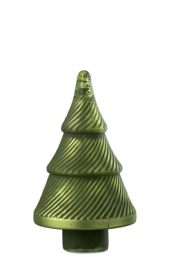 CHRISTMAS TREE OXYDISED RIBBED GLASS GREEN SMALL
