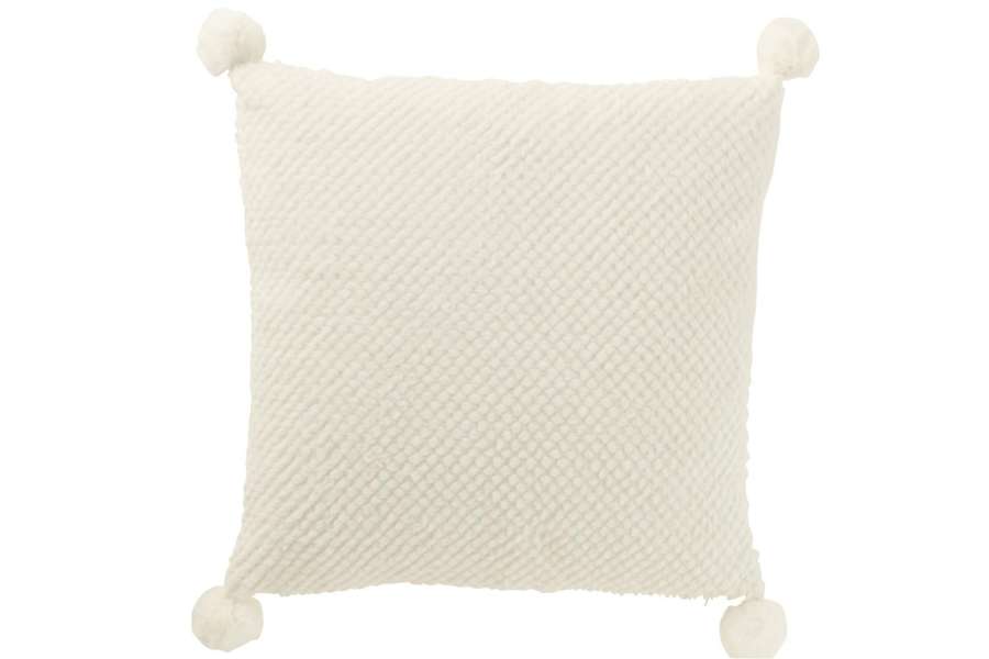 CUSHION SOFT POMPOMS POLYESTER WHITE
