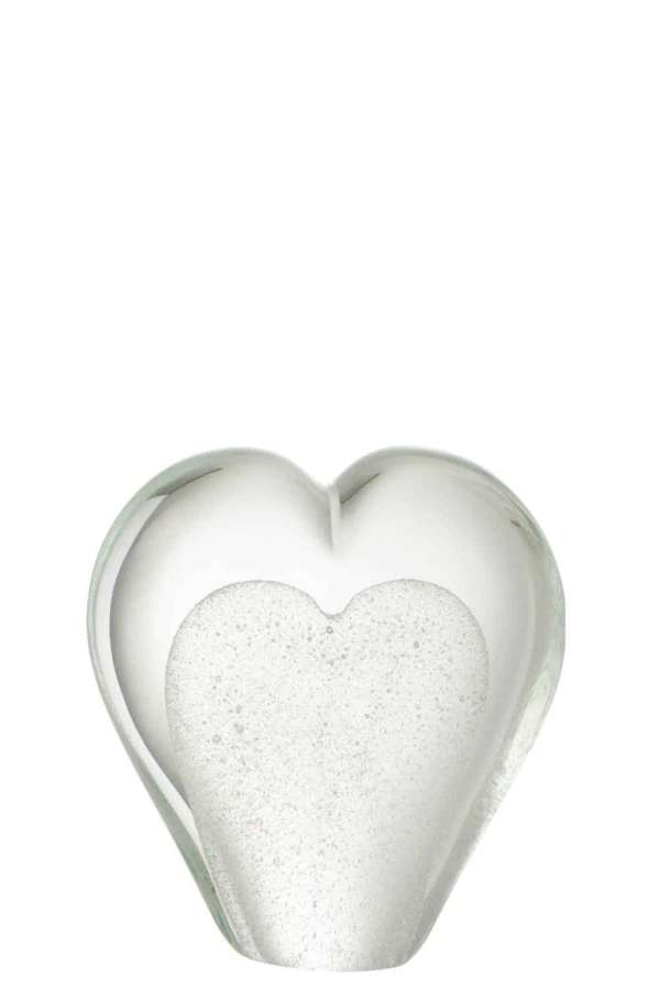 PAPERWEIGHT HEART GLASS WHITE LARGE