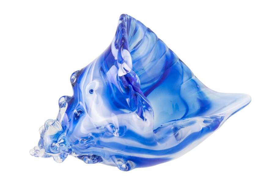 PAPERWEIGHT SEASHELL GLASS BLUE/WHITE