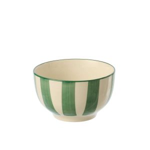 BOWL STRIPED STONEWARE GREEN/WHITE