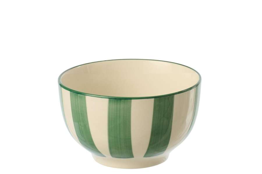 BOWL STRIPED STONEWARE GREEN/WHITE