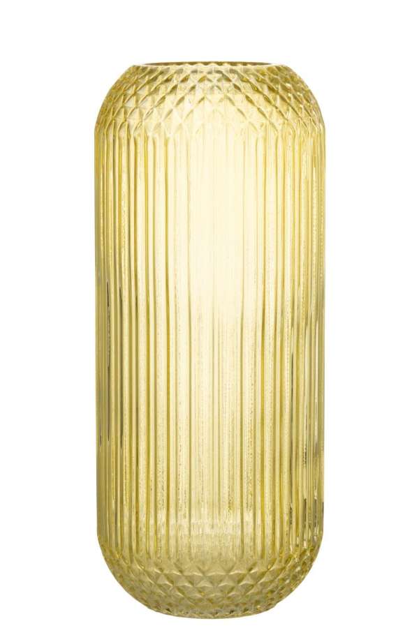 VASE RIGHT CUT GLASS YELLOW LARGE