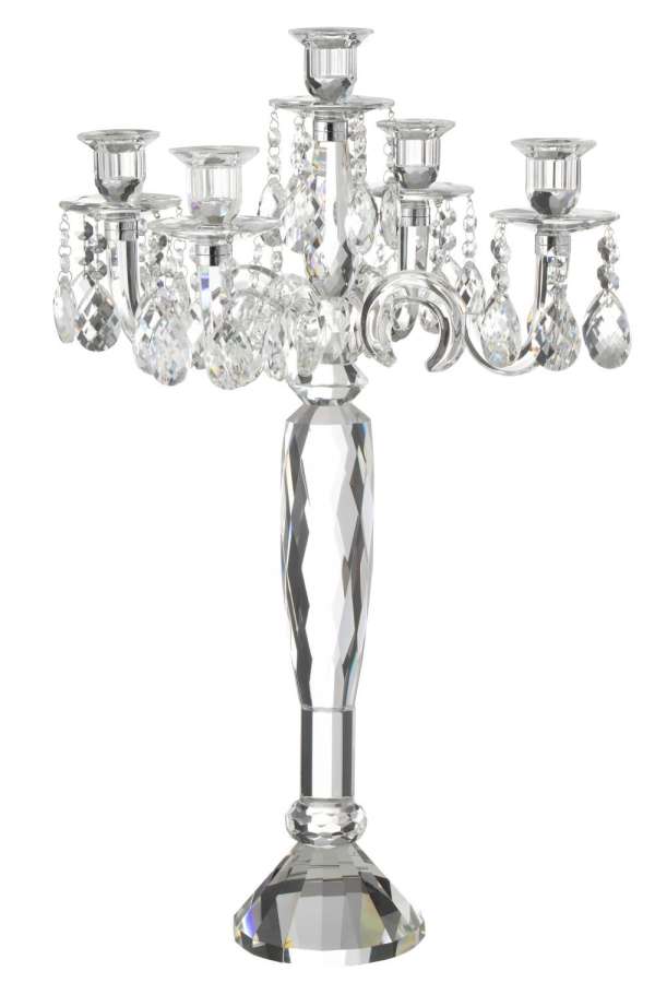 CANDLE HOLDER 5 ARMS CRYSTAL TRANSPARENT LARGE