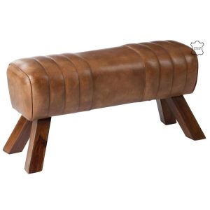 GYM BENCH LEATHER/WOOD COGNAC