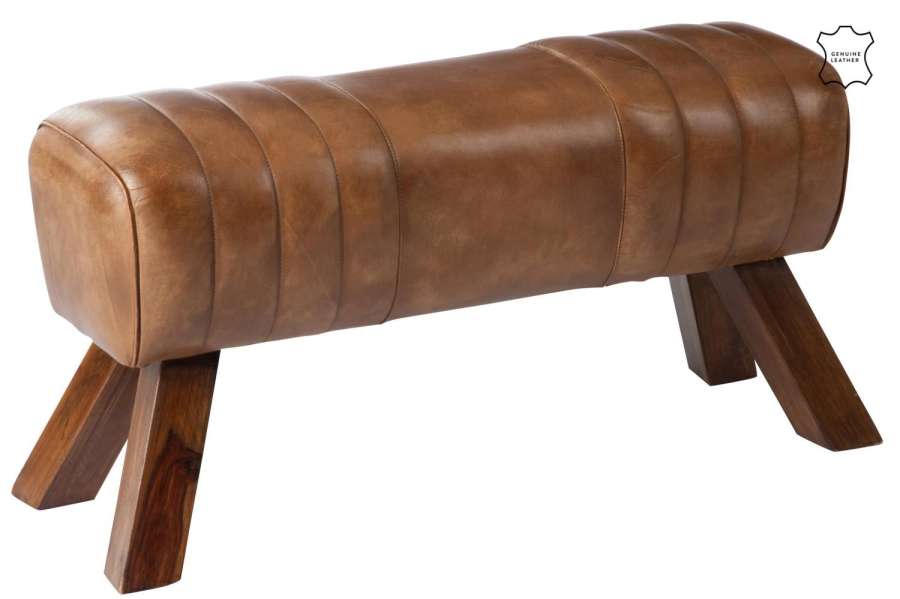 GYM BENCH LEATHER/WOOD COGNAC