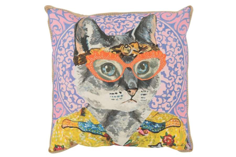PILLOW CAT POPART POLYESTER/LINEN MIX