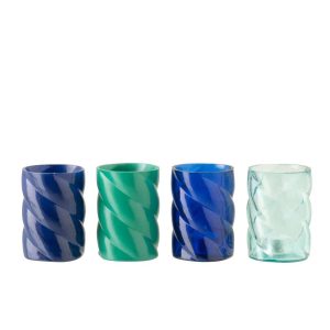 HURRICANE GLASS AZURE BLUE/BLUE SMALL ASSORTMENT OF 4