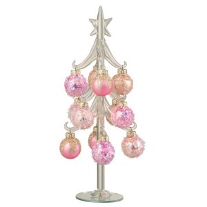 CHRISTMAS TREE + BALLS GLASS PINK/TRANSPARENT LARGE