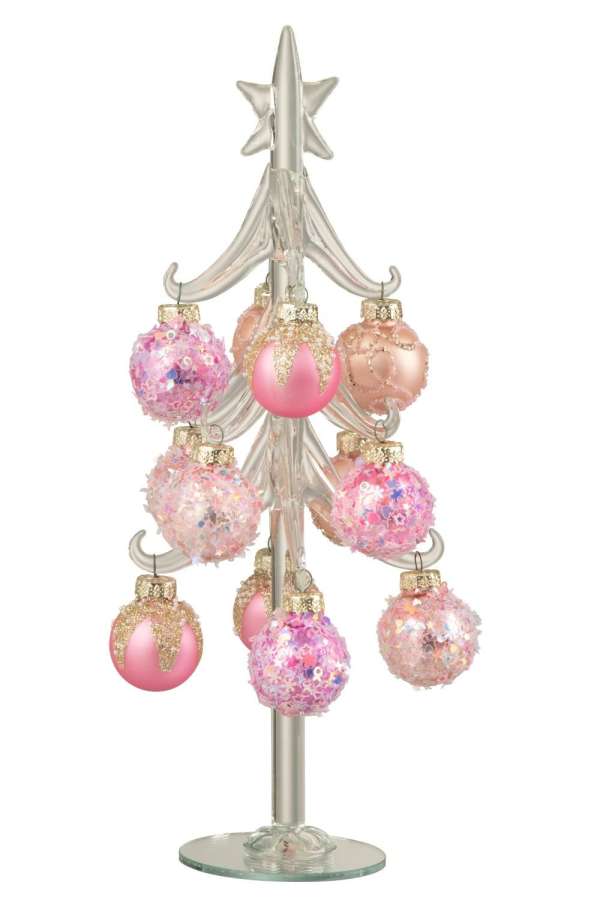 CHRISTMAS TREE + BALLS GLASS PINK/TRANSPARENT LARGE