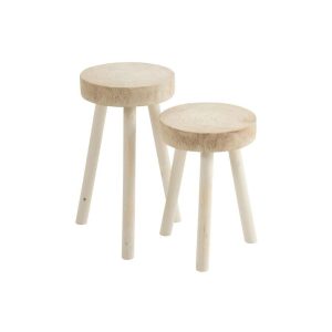 SET OF 2 STOOLS PAULOWNIA WOOD WHITE