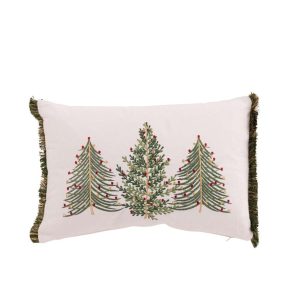 CUSHION CHRISTMAS TREES COTTON WHITE/DARK GREEN