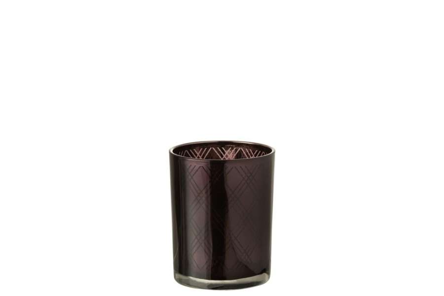 TEALIGHT HOLDER RHOMBUS GLASS DARK PURPLE MEDIUM