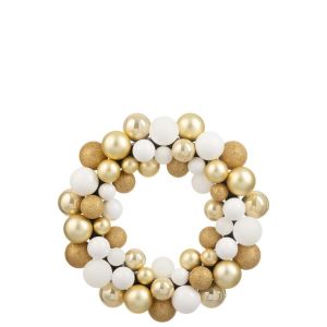 WREATH CHRISTMAS BAUBLES PLASTIC WHITE/GOLD COLORED