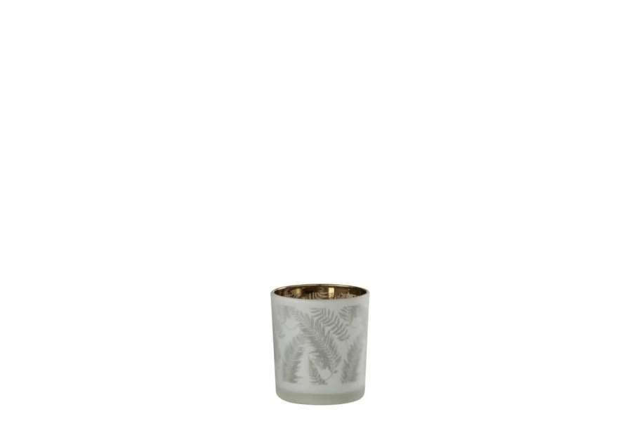 TEALIGHT HOLDER LEAF GLASS WHITE/GREEN SMALL