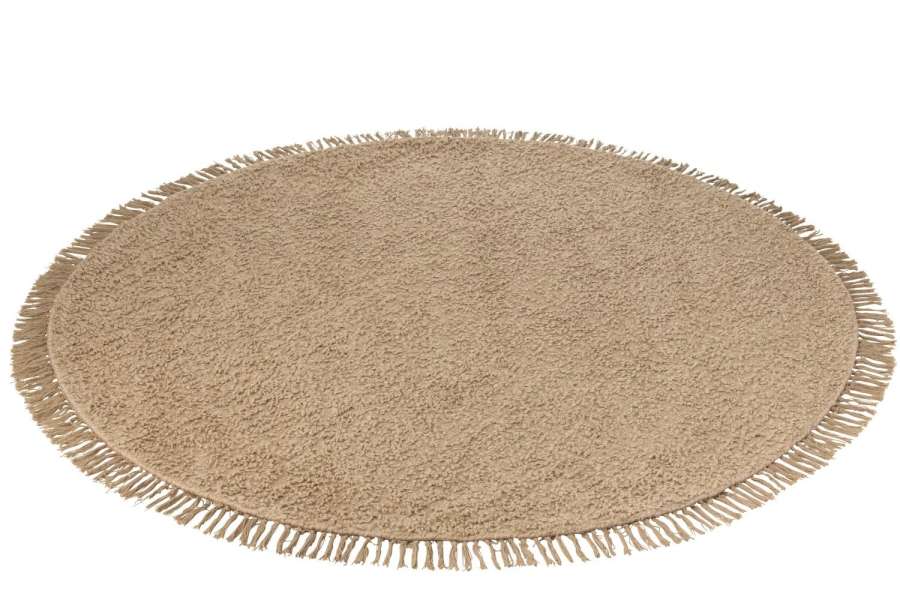 RUG ROUND+FRINGES COTTON/POLYESTER DARK BEIGE