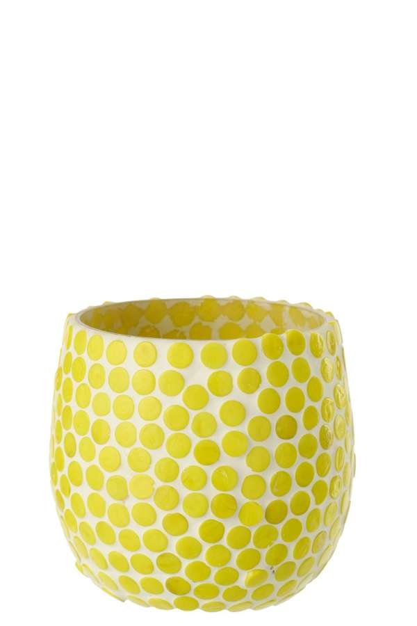 CANDLE HOLDER MOSAIC GLASS YELLOW MEDIUM