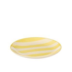 PLATE DESSERT STRIPED STONEWARE YELLOW/WHITE