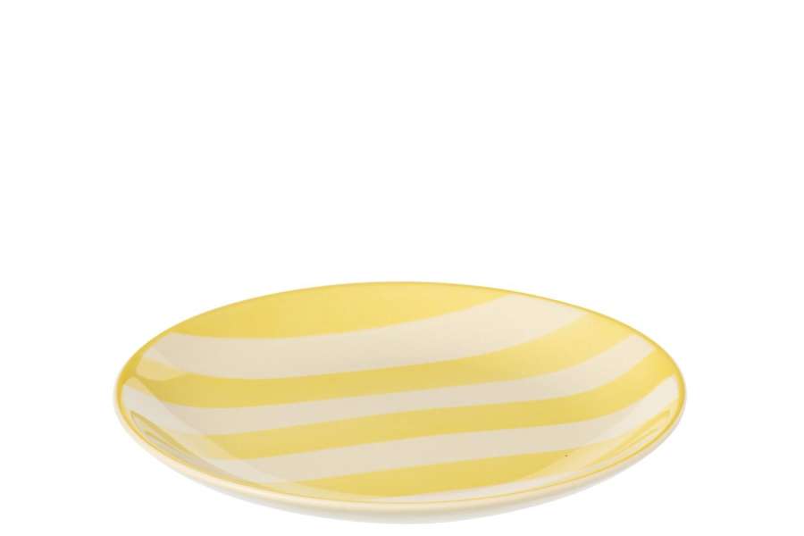 PLATE DESSERT STRIPED STONEWARE YELLOW/WHITE