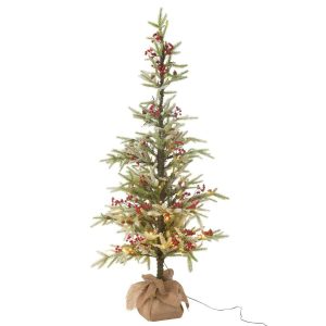 XMAS TREE+JUTE BAG+LED ARTIFICIAL SNOW GREEN/RED LARGE