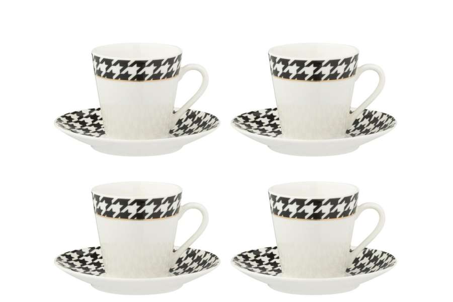 BOX OF 4 COFFEE CUP  +  SAUCER PIED-DE-POULE PORCELAIN WHITE