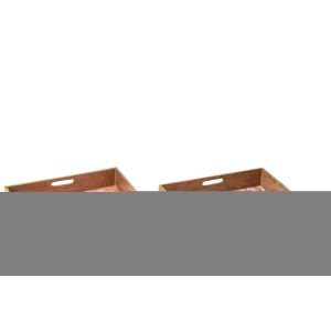 TRAY SQUARE MANGO WOOD ORANGE/WHITE ASSORTMENT OF 2
