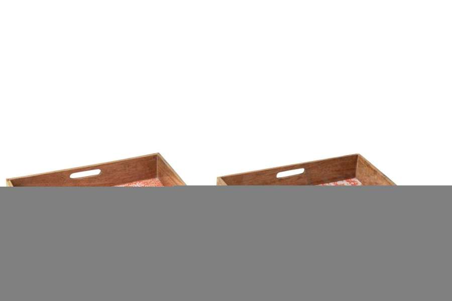 TRAY SQUARE MANGO WOOD ORANGE/WHITE ASSORTMENT OF 2