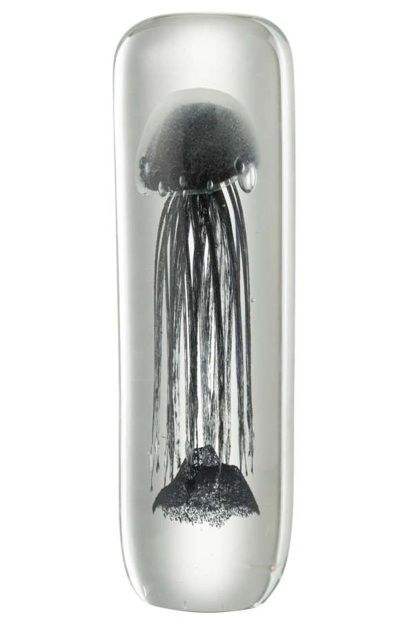 PAPERWEIGHT JELLYFISH CYLINDER GLASS BLACK
