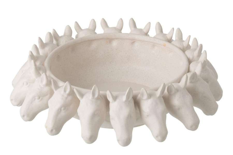 DECORATIVE BOWL HORSE CERAMIC OFF-WHITE