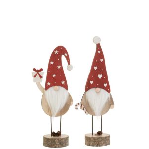 SANTA ON FOOT HAT HEART/STAR WOOD RED/WHITE LARGE ASSORTMENT OF 2
