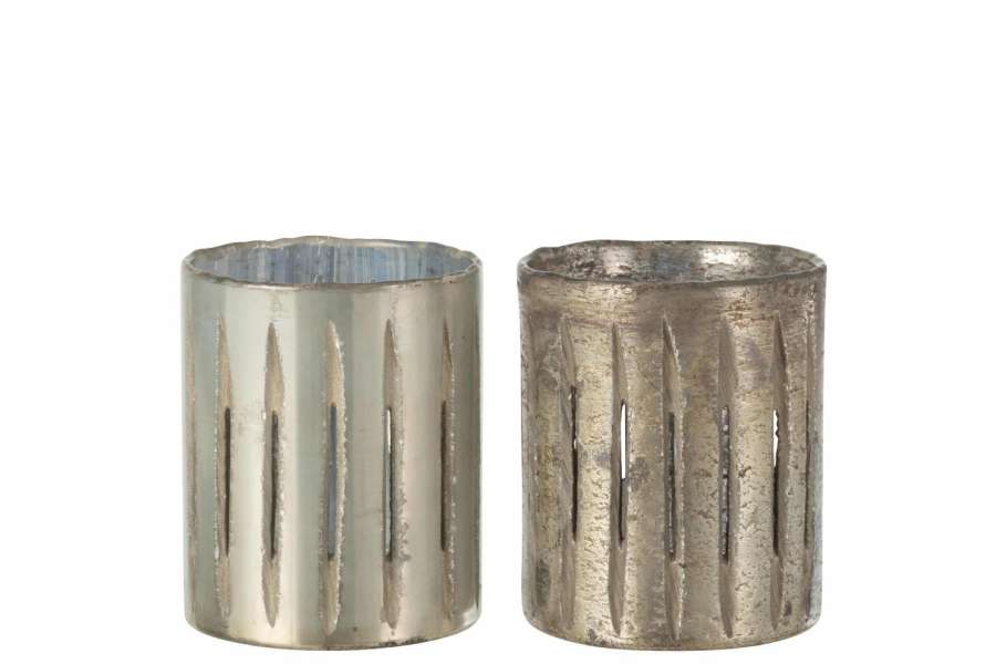 TEALIGHT HOLDER STREEP GLASS BLUE MEDIUM ASSORTMENT OF 2