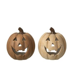 CANDLE HOLDER PUMPKIN HALLOWEEN CLAY CARAMEL ASSORTMENT OF 2