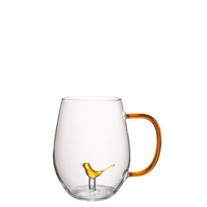 DRINKING GLASS BIRD WITH HANDLE GLASS OCHER YELLOW/TRANSPARENT