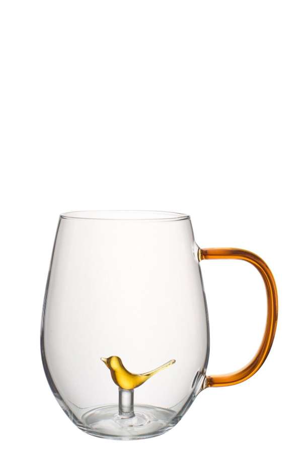 DRINKING GLASS BIRD WITH HANDLE GLASS OCHER YELLOW/TRANSPARENT