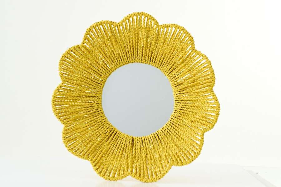 WALL MIRROR RAFFIA YELLOW