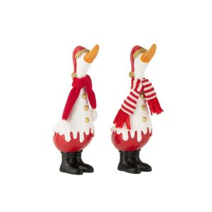 DUCK WINTER POLYRESIN WHITE/RED LARGE ASSORTMENT OF 2