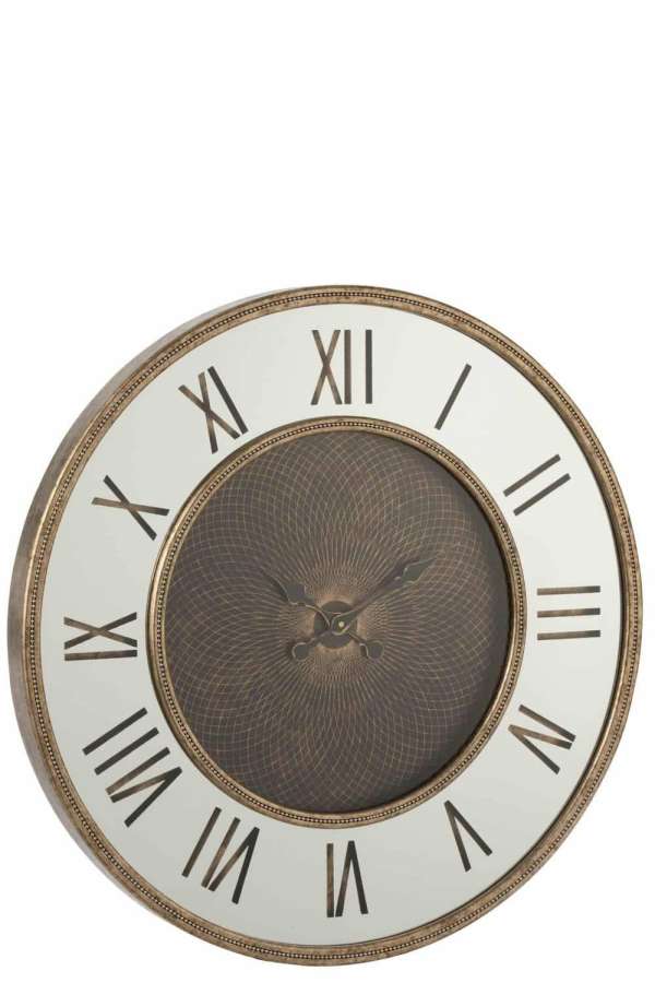 CLOCK ROMAN NUMERALS LED MIRROR MDF ANTIQUE GOLD LARGE