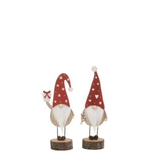 SANTA ON FOOT HAT HEART/STAR WOOD RED/WHITE SMALL ASSORTMENT OF 2