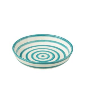 BOWL GRANADA STRIPES LOW CERAMIC WHITE/AQUA LARGE