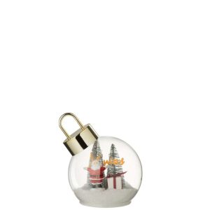 CHRISTMAS BAUBLE LED SANTA GLASS WHITE/RED SMALL