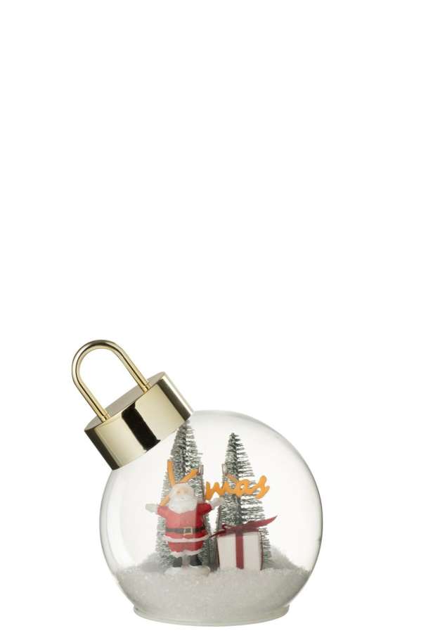 CHRISTMAS BAUBLE LED SANTA GLASS WHITE/RED SMALL